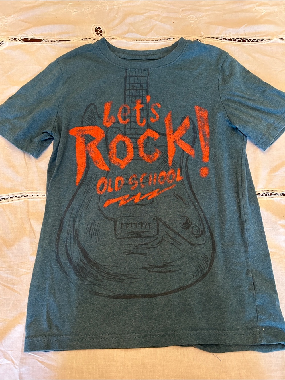 Cat & Jack Blue Tee with Bright Orange 'Let's Rock!' Graphic